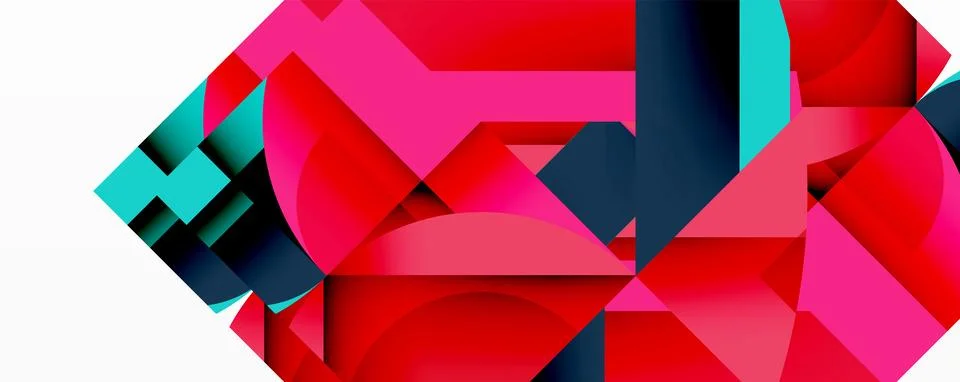 Abstract geometric composition with interlocking circular and angular shapes, Stockillustratie