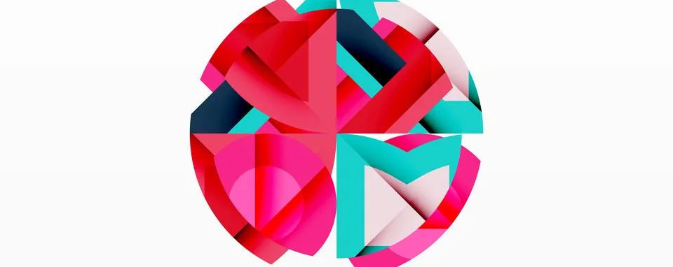 Abstract geometric composition with interlocking circular and angular shapes, Illustrazione stock