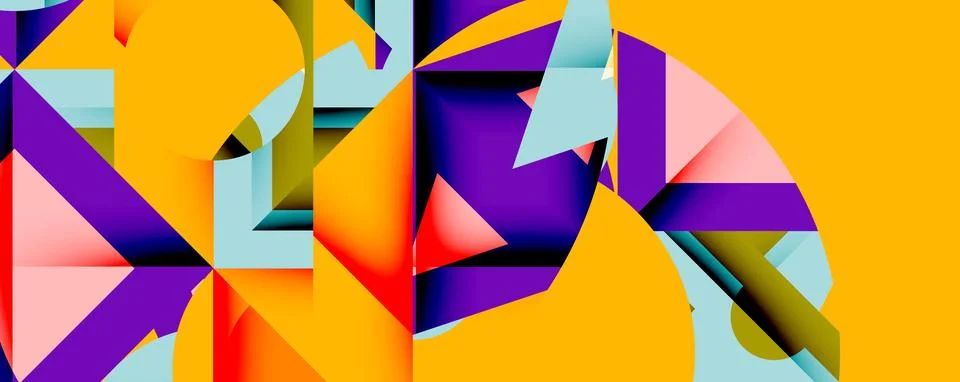 Abstract geometric composition with interlocking circular and angular shapes, Stock Illustration