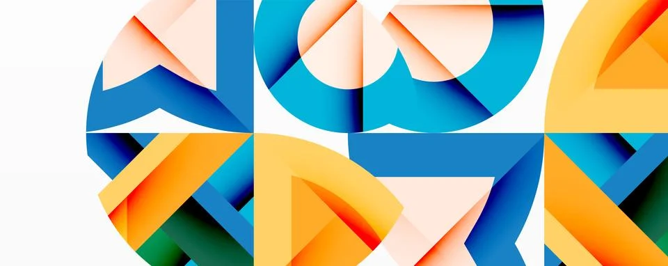 Abstract geometric composition with interlocking circular and angular shapes, Stock Illustration