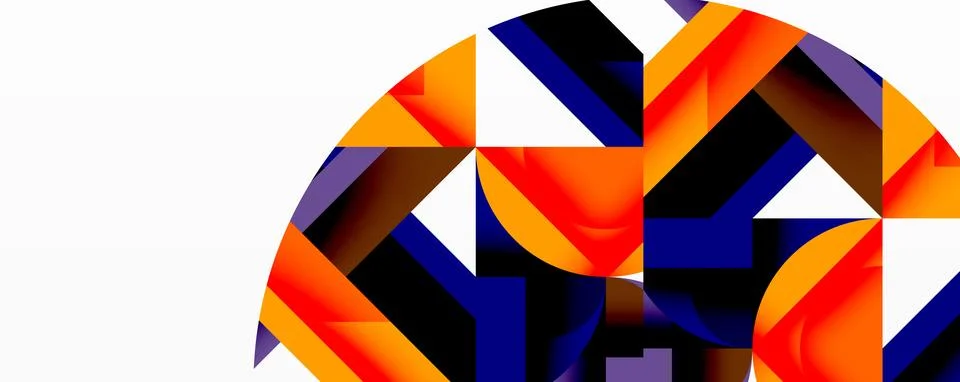 Abstract geometric composition with interlocking circular and angular shapes, Stock Illustration