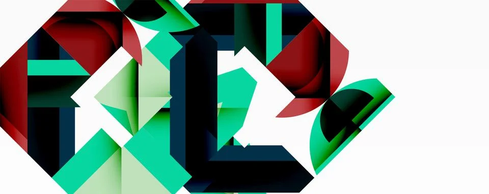 Abstract geometric composition with interlocking circular and angular shapes, Stock Illustration