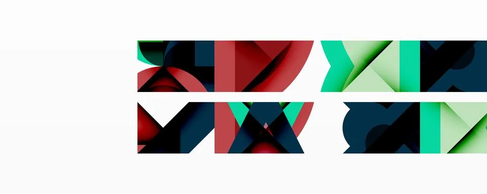 Abstract geometric composition with interlocking circular and angular shapes, イラスト素材