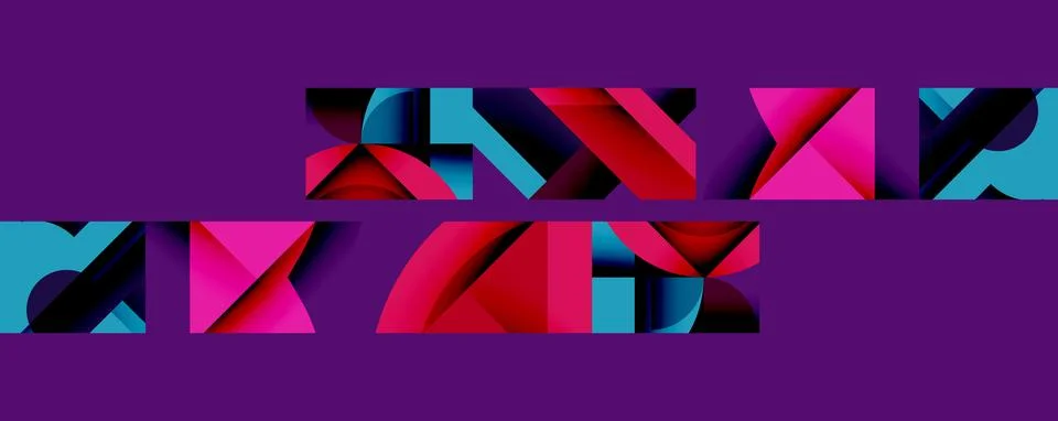 Abstract geometric composition with interlocking circular and angular shapes, Stock Illustration