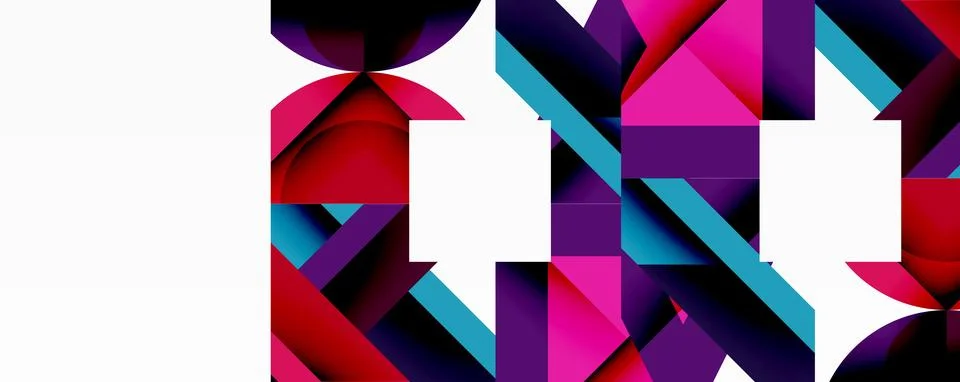 Abstract geometric composition with interlocking circular and angular shapes, Stock Illustration