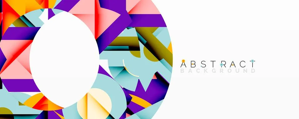 Abstract geometric composition with interlocking circular and angular shapes, Stock Illustration