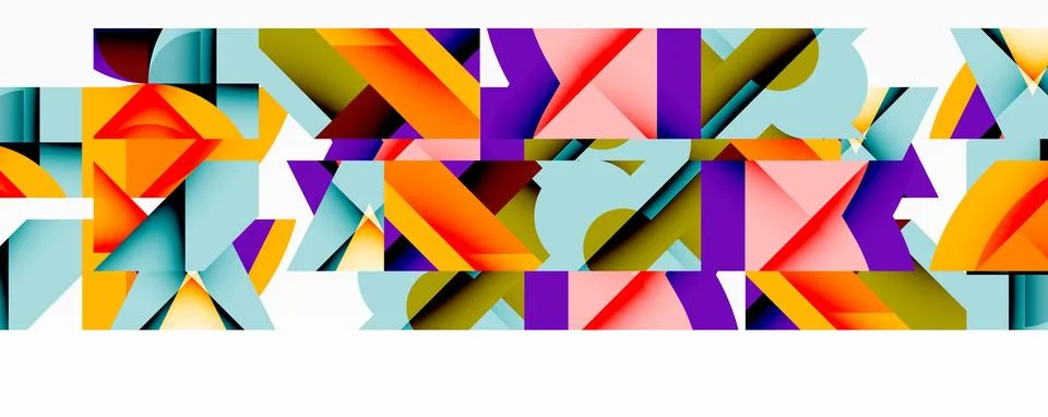 Abstract geometric composition with interlocking circular and angular shapes, Stock Illustration