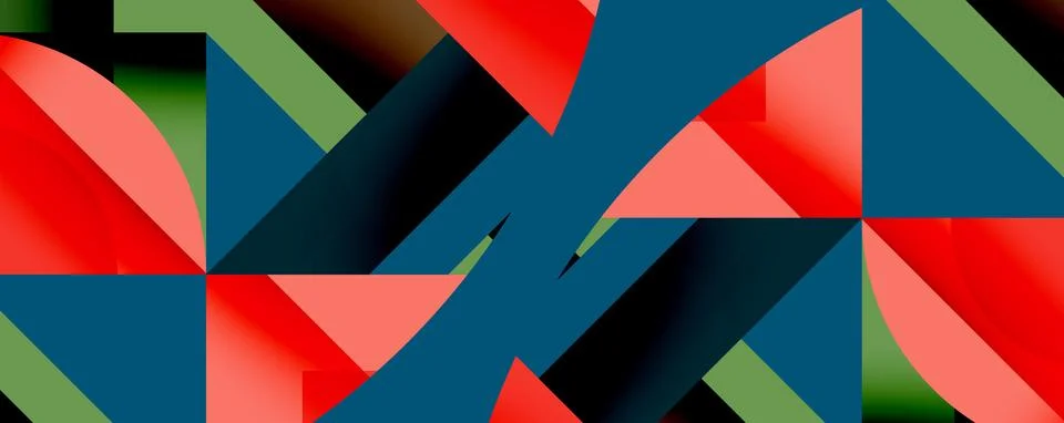 Abstract geometric composition with interlocking circular and angular shapes, Stock Illustration