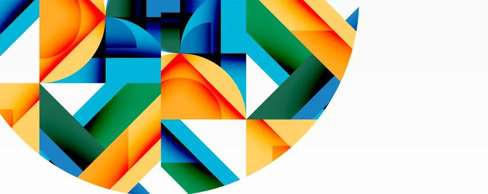 Abstract geometric composition with interlocking circular and angular shapes, Stock Illustration