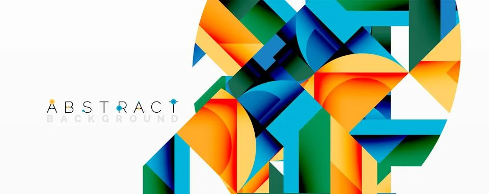 Abstract geometric composition with interlocking circular and angular shapes, Stock Illustration