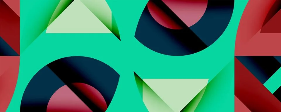 Abstract geometric composition with interlocking circular and angular shapes, Stock Illustration