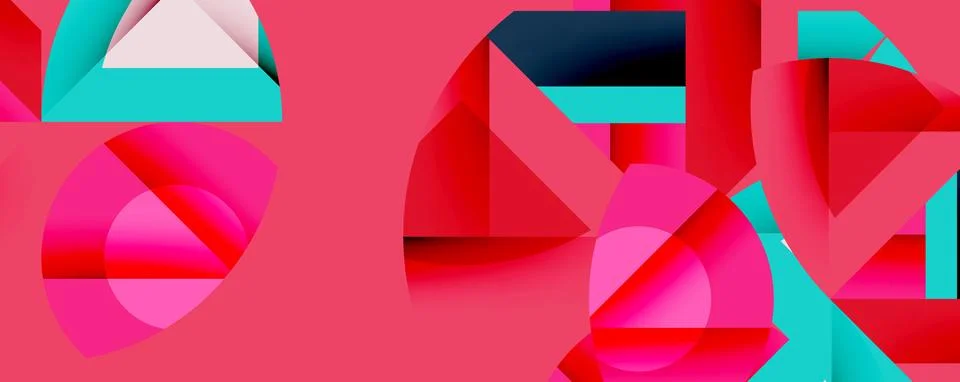 Abstract geometric composition with interlocking circular and angular shapes, Stock Illustration