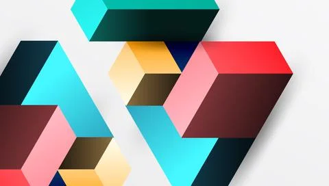 Abstract geometric composition. Intersecting colorful cuboids create dynamic Illustrazione stock