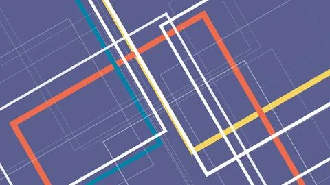 Abstract geometric composition of intersecting road-like lines in cool purp.. Stock Illustration