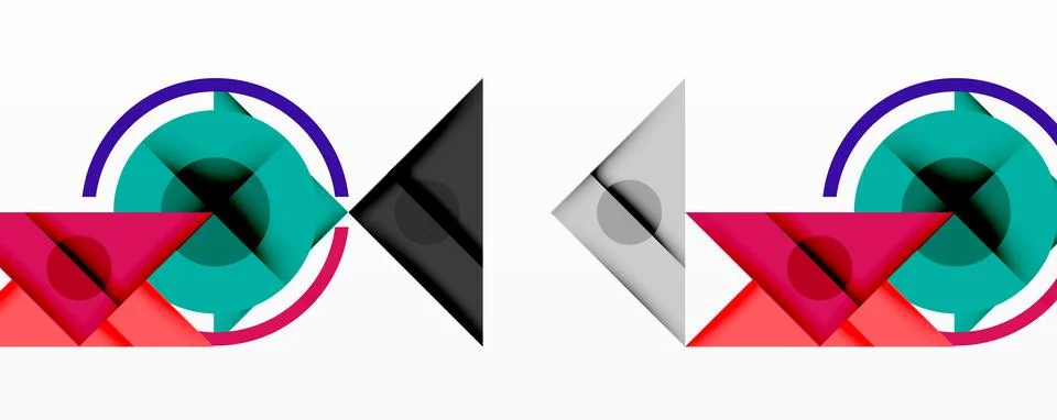 Abstract geometric composition with intersecting triangles, circles, and Stock Illustration