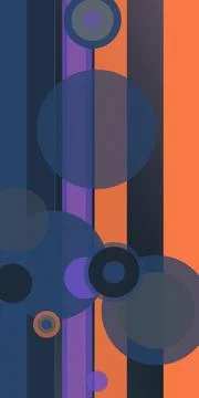 Abstract geometric composition of layered circles and bars in blue and oran.. Stock Illustration