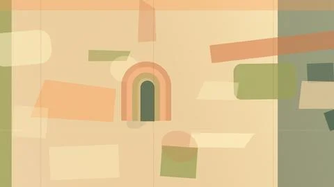 Abstract geometric composition with layered rectangles and arches in warm b.. 库存插图