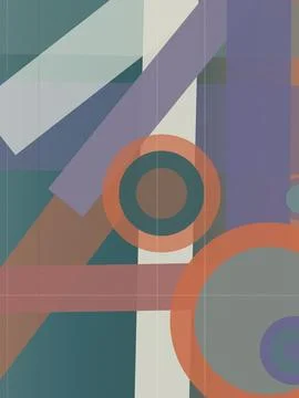 Abstract geometric composition of layered shapes in teal, purple, and coral.. Stock Illustration