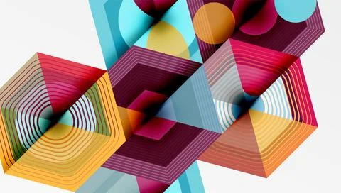 Abstract geometric composition. Lines create illusion depth, vibrant colors Stock Illustration