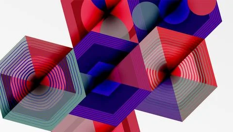 Abstract geometric composition. Lines create illusion depth, vibrant colors Stock Illustration