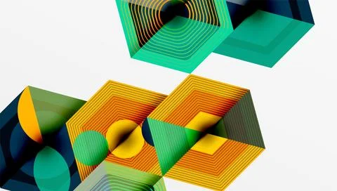 Abstract geometric composition. Lines create illusion depth, vibrant colors Stock Illustration
