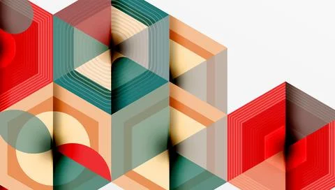 Abstract geometric composition. Lines create illusion depth, using warm, cool Stock Illustration