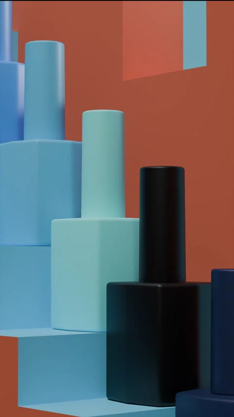 Abstract geometric composition with nail polish bottles in pastel colors Stock Footage 326348671