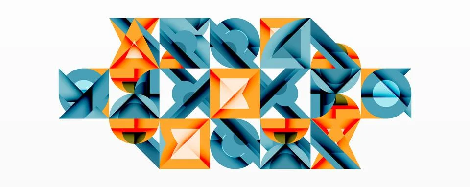 Abstract geometric composition. Orange, blue shapes interlock, creating complex イラスト素材