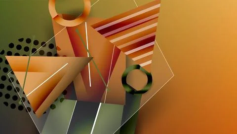 Abstract geometric composition. Orange, green hues dominate. Lines, shapes 스톡 일러스트
