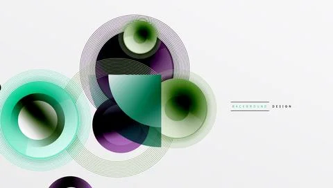 Abstract geometric composition. Overlapping circles, lines create dynamic visual Illustrazione stock