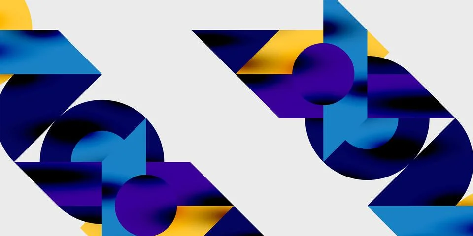 Abstract geometric composition. Overlapping circles, triangles, rectangles Illustrazione stock