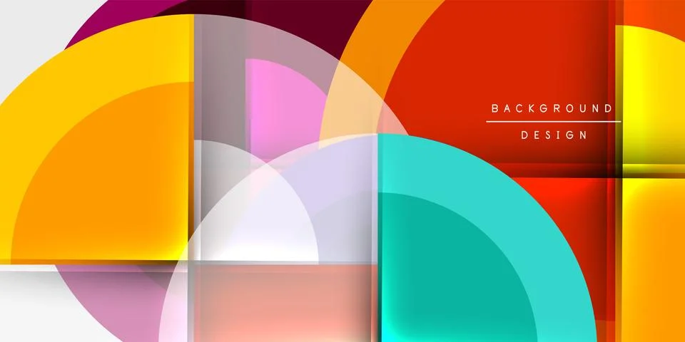 Abstract geometric composition. Overlapping circles, rectangles create vibrant イラスト素材