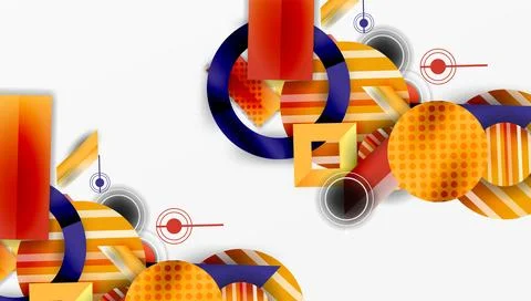 Abstract geometric composition. Overlapping circles, squares, rectangles create 스톡 일러스트