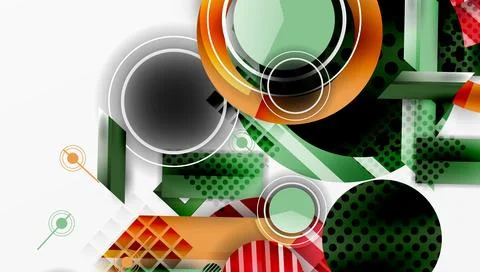 Abstract geometric composition. Overlapping circles, rectangles, lines create 스톡 일러스트