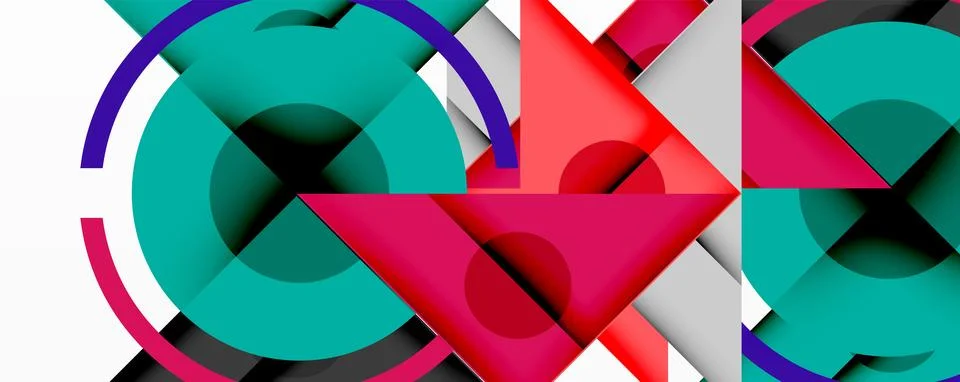 Abstract geometric composition. Overlapping circles, triangles, rectangles Stock Illustration