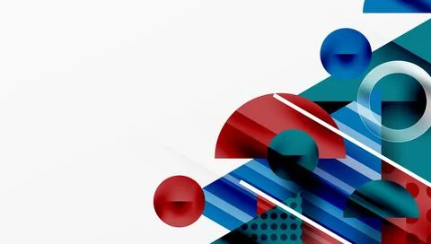 Abstract geometric composition. Overlapping circles, rectangles, lines create Illustrazione stock