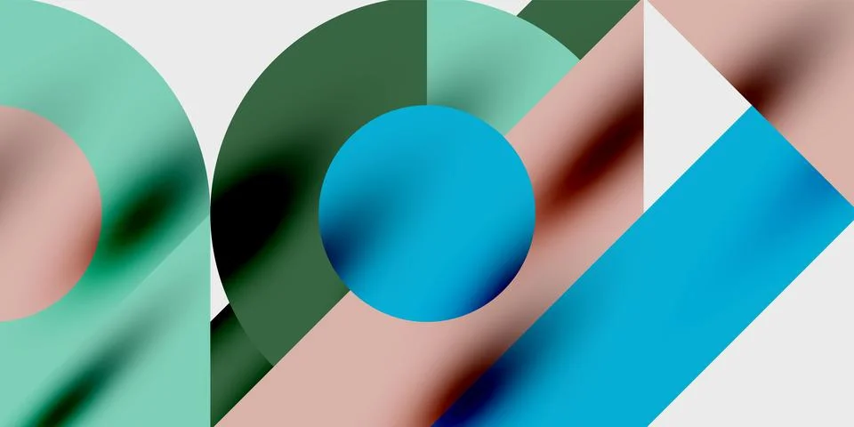 Abstract geometric composition. Overlapping circles, rectangles create dynami Stockillustratie