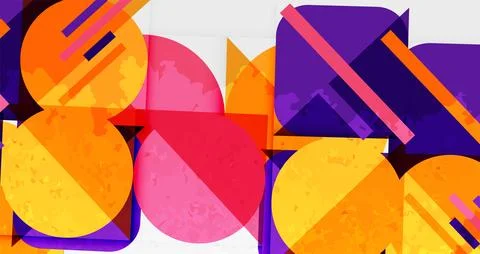 Abstract geometric composition. Overlapping circles, squares, rectangles create 스톡 일러스트