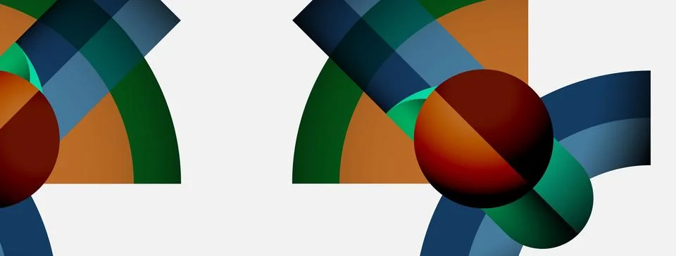Abstract geometric composition. Overlapping circles, rectangles create dynamic 스톡 일러스트