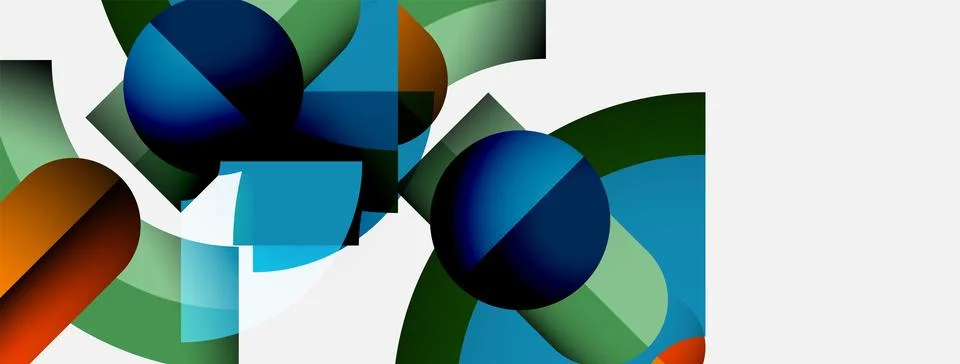 Abstract geometric composition. Overlapping circles, rectangles create vibrant 스톡 일러스트