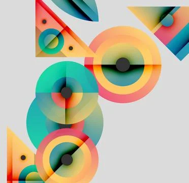 Abstract geometric composition. Overlapping circles, triangles create vibrant Stock Illustration