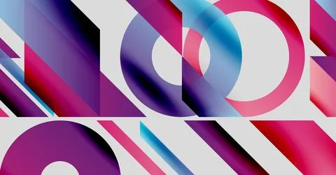 Abstract geometric composition. Overlapping circles, triangles create vibrant, Stock Illustration