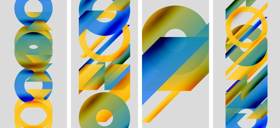 Abstract geometric composition. Overlapping circles, rectangles create vibrant 스톡 일러스트