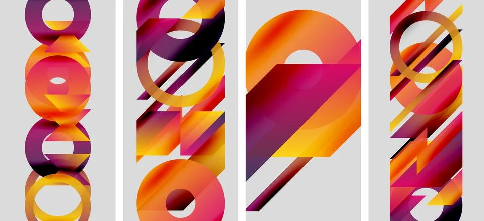 Abstract geometric composition. Overlapping circles, rectangles create vibrant Stock Illustration