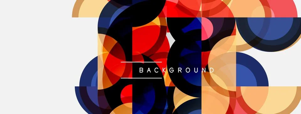 Abstract geometric composition. Overlapping circles, squares create dynamic Stock Illustration