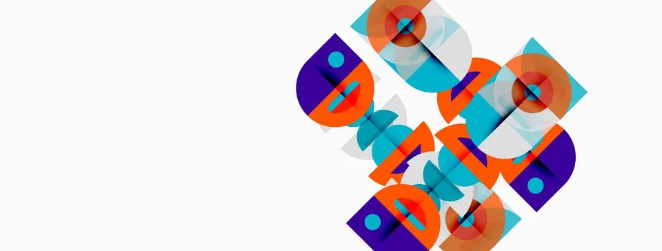 Abstract geometric composition. Overlapping circles, squares, rectangles crea 스톡 일러스트