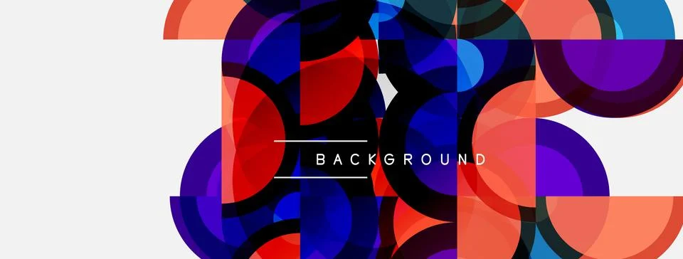 Abstract geometric composition. Overlapping circles, squares create dynamic Illustrazione stock