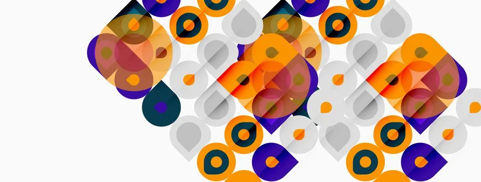 Abstract geometric composition. Overlapping circles, squares, vibrant colors Stockillustratie