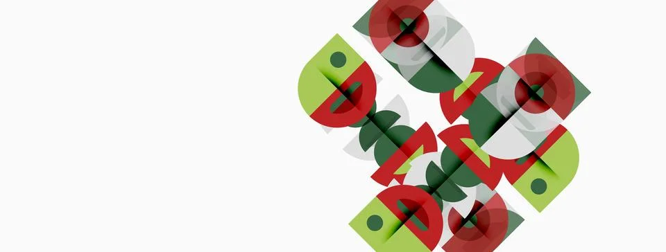 Abstract geometric composition. Overlapping circles, squares create complex Stock Illustration
