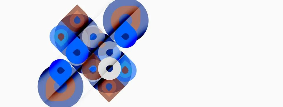 Abstract geometric composition. Overlapping circles, squares create complex Ilustração Stock